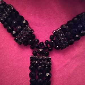Vintage Deco era Black stone necklace w/earrings